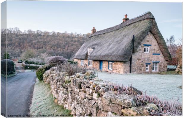 Frosty thatched cottage at Rievaulx village, North Yorkshire Canvas Print by Martin Williams