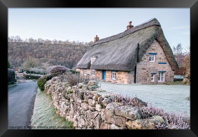 Frosty thatched cottage at Rievaulx village, North Yorkshire Framed Print by Martin Williams