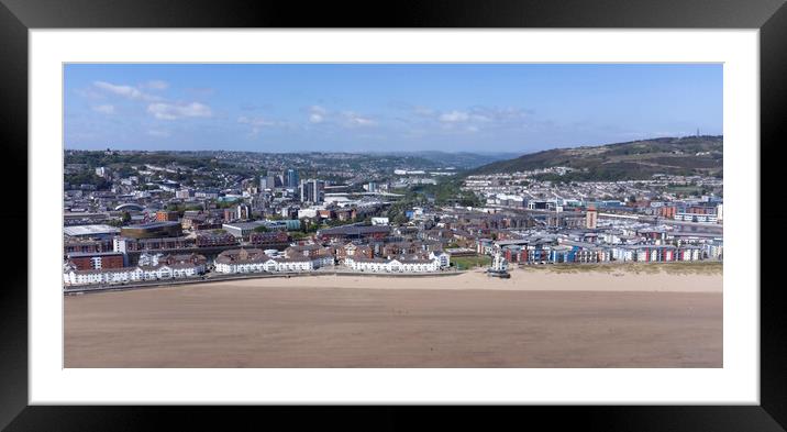 Aerial view of Swansea City Framed Mounted Print by Leighton Collins