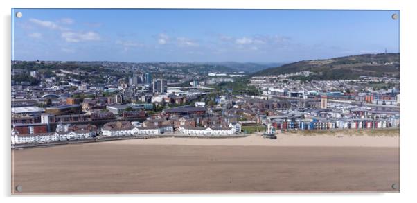 Aerial view of Swansea City Acrylic by Leighton Collins
