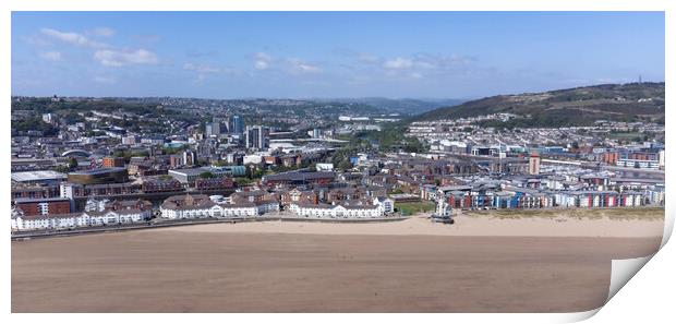 Aerial view of Swansea City Print by Leighton Collins