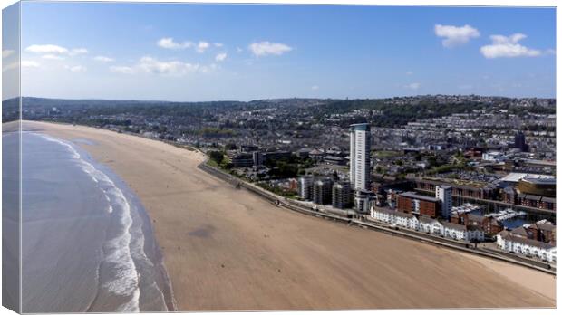 Aerial view of Swansea Bay Canvas Print by Leighton Collins