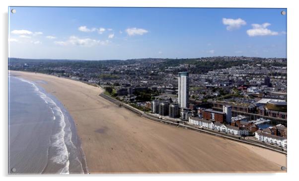 Aerial view of Swansea Bay Acrylic by Leighton Collins