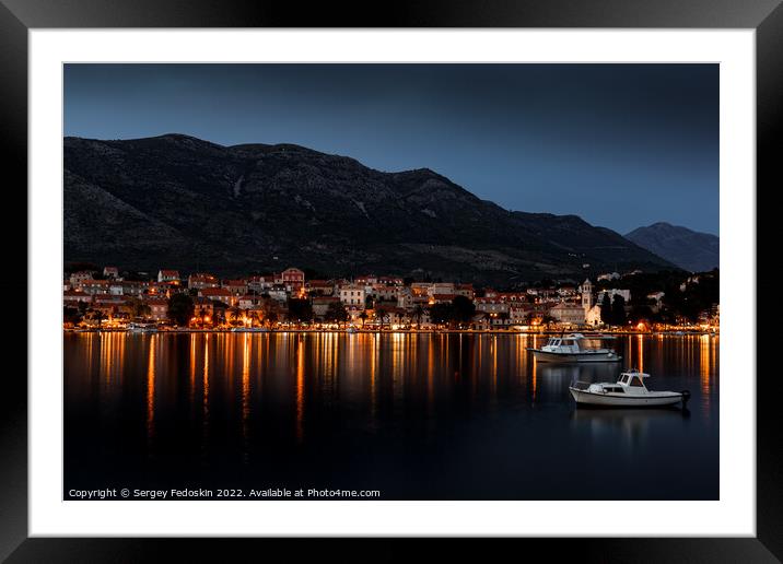 Embankment of Cavtat town after sunset, Dubrovnik Riviera, Croatia. Framed Mounted Print by Sergey Fedoskin