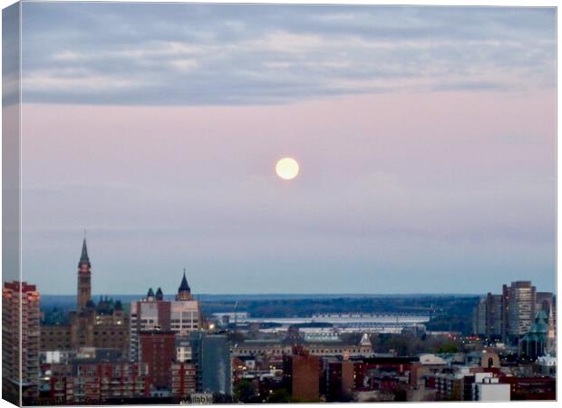 Moon Setting over Ottawa Canvas Print by Stephanie Moore
