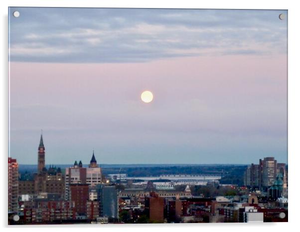 Moon Setting over Ottawa Acrylic by Stephanie Moore