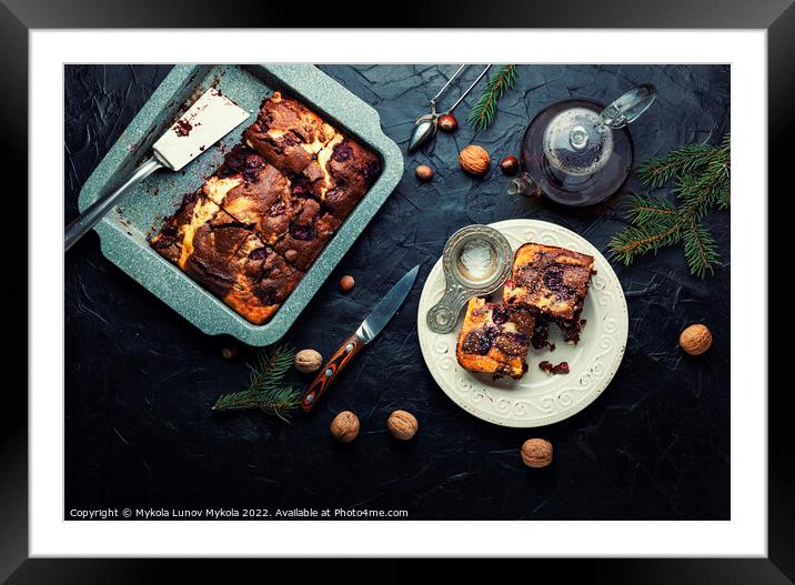 Marble cake with cherries. Framed Mounted Print by Mykola Lunov Mykola