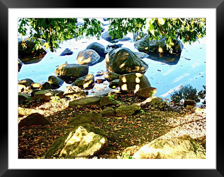 Sun dappled rocks in the Rideau River Framed Mounted Print by Stephanie Moore