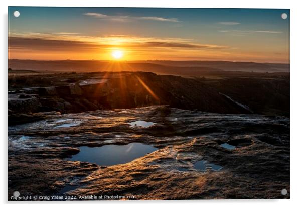 Sunrise on Curbar Edge Peak District Derbyshire UK Acrylic by Craig Yates