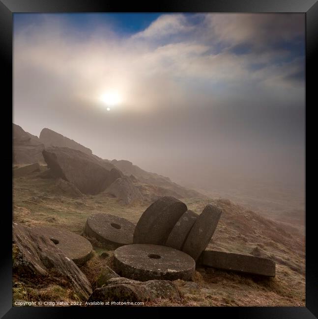 Misty morning sunrise on Stanage Edge Peak District Derbyshire UK Framed Print by Craig Yates