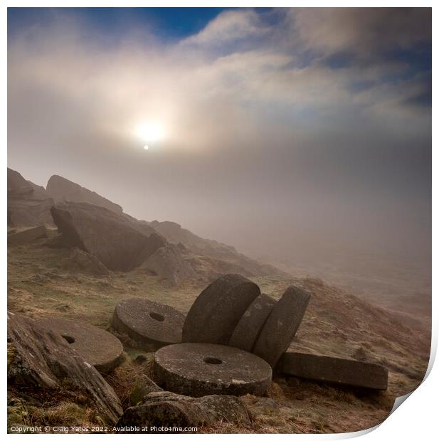 Misty morning sunrise on Stanage Edge Peak District Derbyshire UK Print by Craig Yates