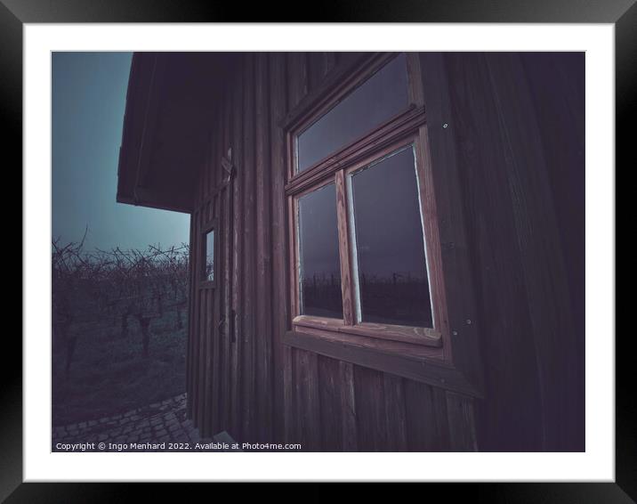 Old wooden cabin in a field surrounded by plantations and trees Framed Mounted Print by Ingo Menhard