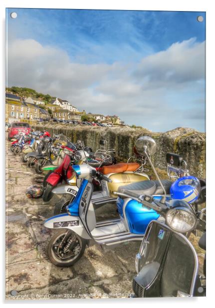 Nostalgic Scooter Scene at Mousehole Harbour Acrylic by Beryl Curran