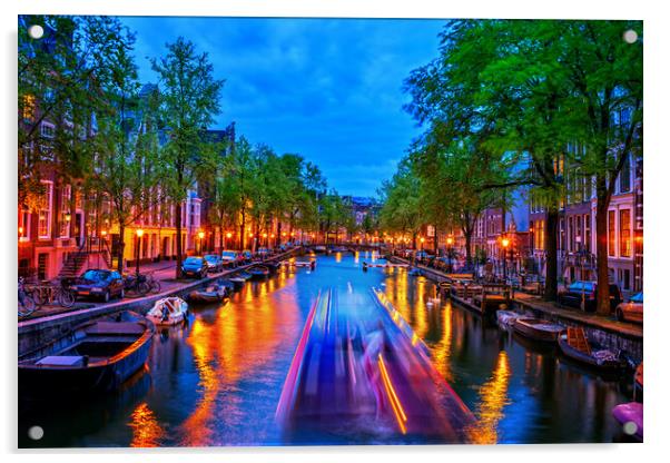 City Lights In Amsterdam Canal At Dusk Acrylic by Artur Bogacki