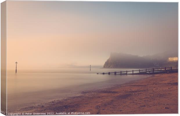 Sea Mist Around Teignmouth Beach At Sunrise Canvas Print by Peter Greenway