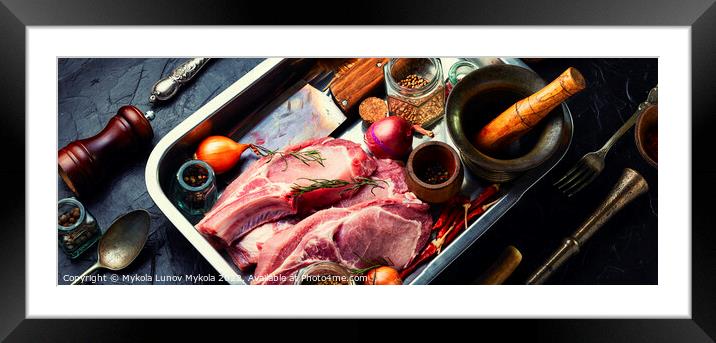 Raw and fresh pork. Framed Mounted Print by Mykola Lunov Mykola