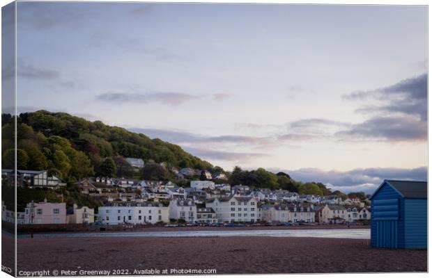 Beach Huts On Teignmouth's 'Back Beach' At Dusk Canvas Print by Peter Greenway