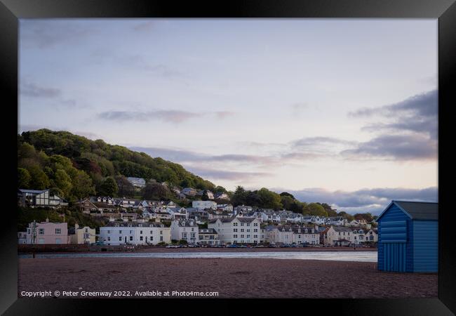 Beach Huts On Teignmouth's 'Back Beach' At Dusk Framed Print by Peter Greenway