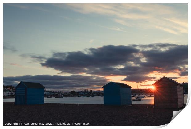 Beach Huts On Teignmouth's Back Beach At Sunset Print by Peter Greenway