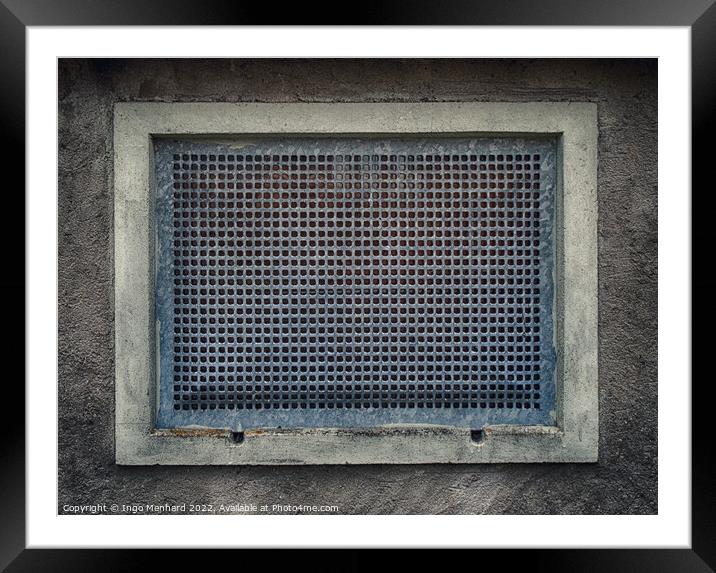 Abstract ventilation grill on a concrete wall Framed Mounted Print by Ingo Menhard