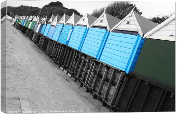 Vibrant Beach Huts, Bournemouth Canvas Print by Carnegie 42