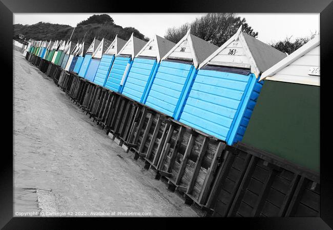 Vibrant Beach Huts, Bournemouth Framed Print by Carnegie 42