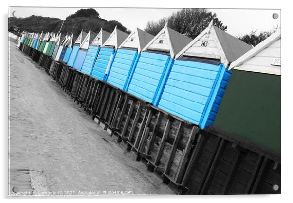 Vibrant Beach Huts, Bournemouth Acrylic by Carnegie 42