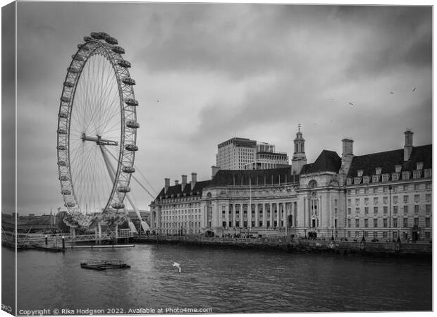 London Eye in Black & White, Londonn, UK Canvas Print by Rika Hodgson