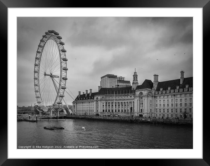 London Eye in Black & White, Londonn, UK Framed Mounted Print by Rika Hodgson
