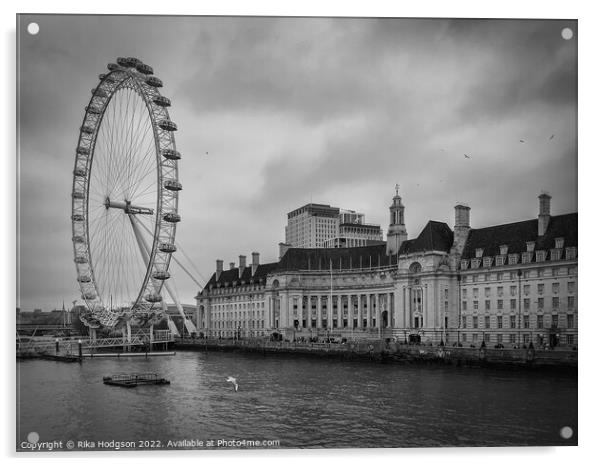 London Eye in Black & White, Londonn, UK Acrylic by Rika Hodgson