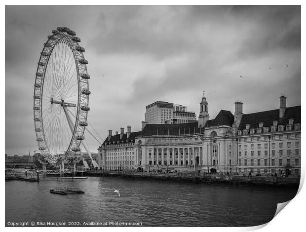 London Eye in Black & White, Londonn, UK Print by Rika Hodgson