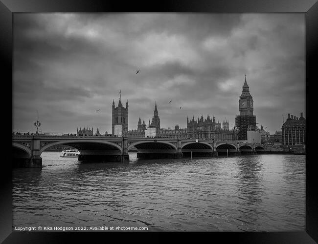 Cityscape, Houses of Parliament in Monochrome, Lon Framed Print by Rika Hodgson