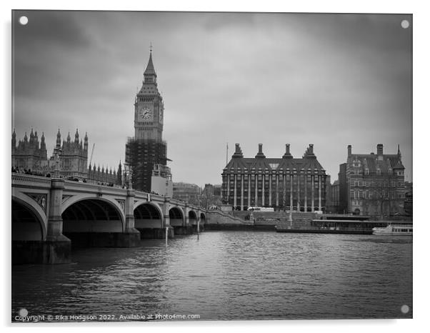 Big Ben, Black & White, London, UK Acrylic by Rika Hodgson