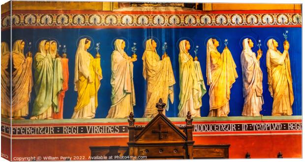 Female Saints Fresco Saint Paul Church Nimes Gard France Canvas Print by William Perry
