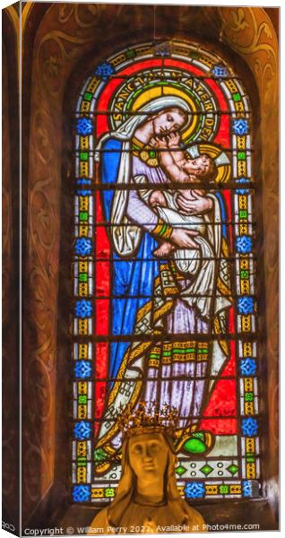 Mary Stained Glass Statue Saint Paul Church Nimes Gard France Canvas Print by William Perry