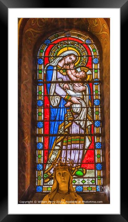 Mary Stained Glass Statue Saint Paul Church Nimes Gard France Framed Mounted Print by William Perry