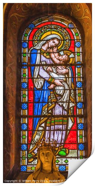 Mary Stained Glass Statue Saint Paul Church Nimes Gard France Print by William Perry