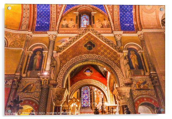 Arch Frescos Stained Glass Saint Paul Church Nimes Gard France Acrylic by William Perry