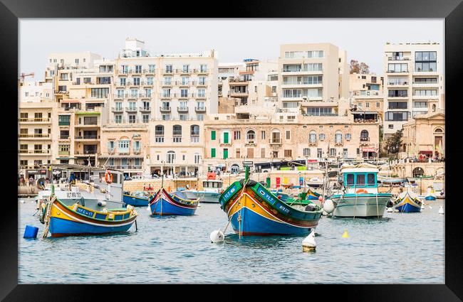 Spinola Bay full of colourful boats Framed Print by Jason Wells