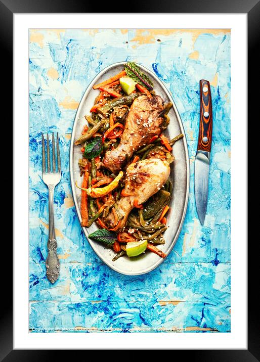 Chicken legs stewed with spices and vegetables. Framed Mounted Print by Mykola Lunov Mykola