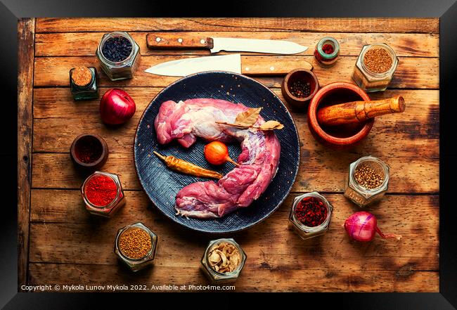 Uncooked pork meat, fresh meat Framed Print by Mykola Lunov Mykola