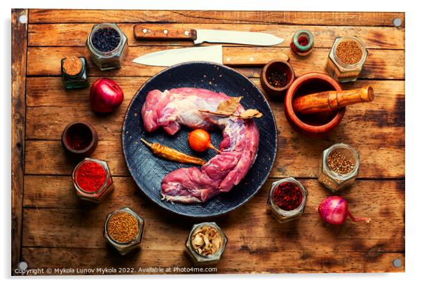 Uncooked pork meat, fresh meat Acrylic by Mykola Lunov Mykola