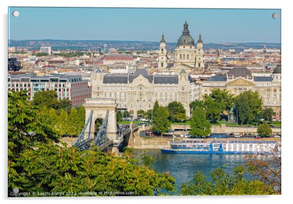 Chain Bridge, Gresham Palace, St Stephen Basilica - Budapest Acrylic by Laszlo Konya