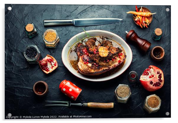 Pork belly in spices. Acrylic by Mykola Lunov Mykola