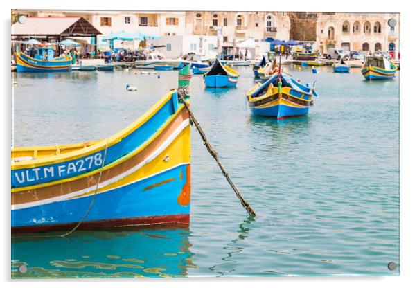 Luzzu boats in Marsaxlokk harbour Acrylic by Jason Wells