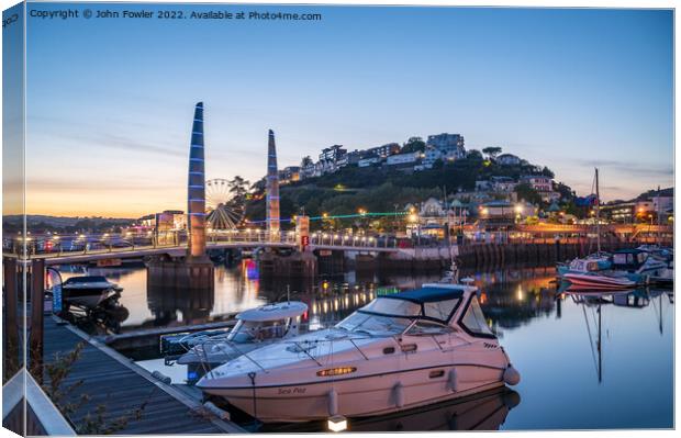 Torquay Harbour At Twilight Canvas Print by John Fowler