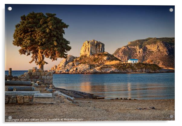 Sunrise - Kastri Island and the Chapel of Agios Nikolaos - Kos Greece Acrylic by John Gilham