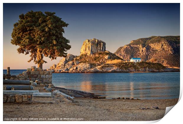 Sunrise - Kastri Island and the Chapel of Agios Nikolaos - Kos Greece Print by John Gilham