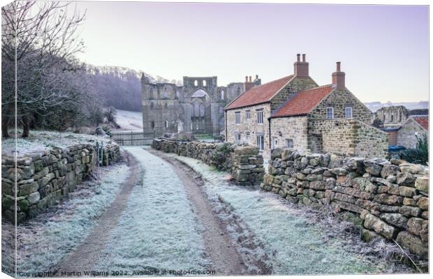 Village of Rievaulx; in frost with Rievaulx Abbey Canvas Print by Martin Williams