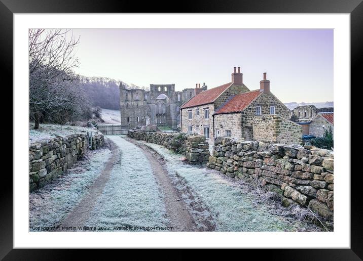 Village of Rievaulx; in frost with Rievaulx Abbey Framed Mounted Print by Martin Williams